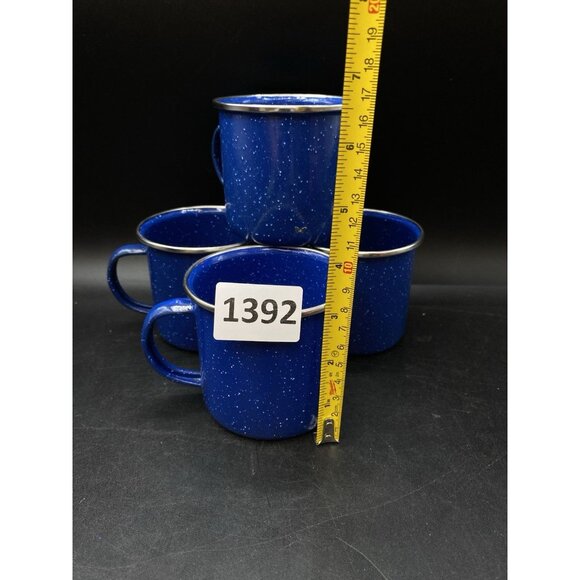 Set Of 4 Metal Enamelware Speckled Blue 3.25” Silver Rim Mug Camping 12oz C - Picture 7 of 9